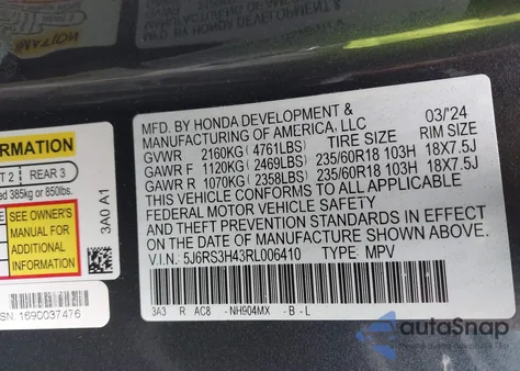 2024 Honda Cr-V Ex 2Wd from USA, damaged, VIN 5J6RS3H43RL006410